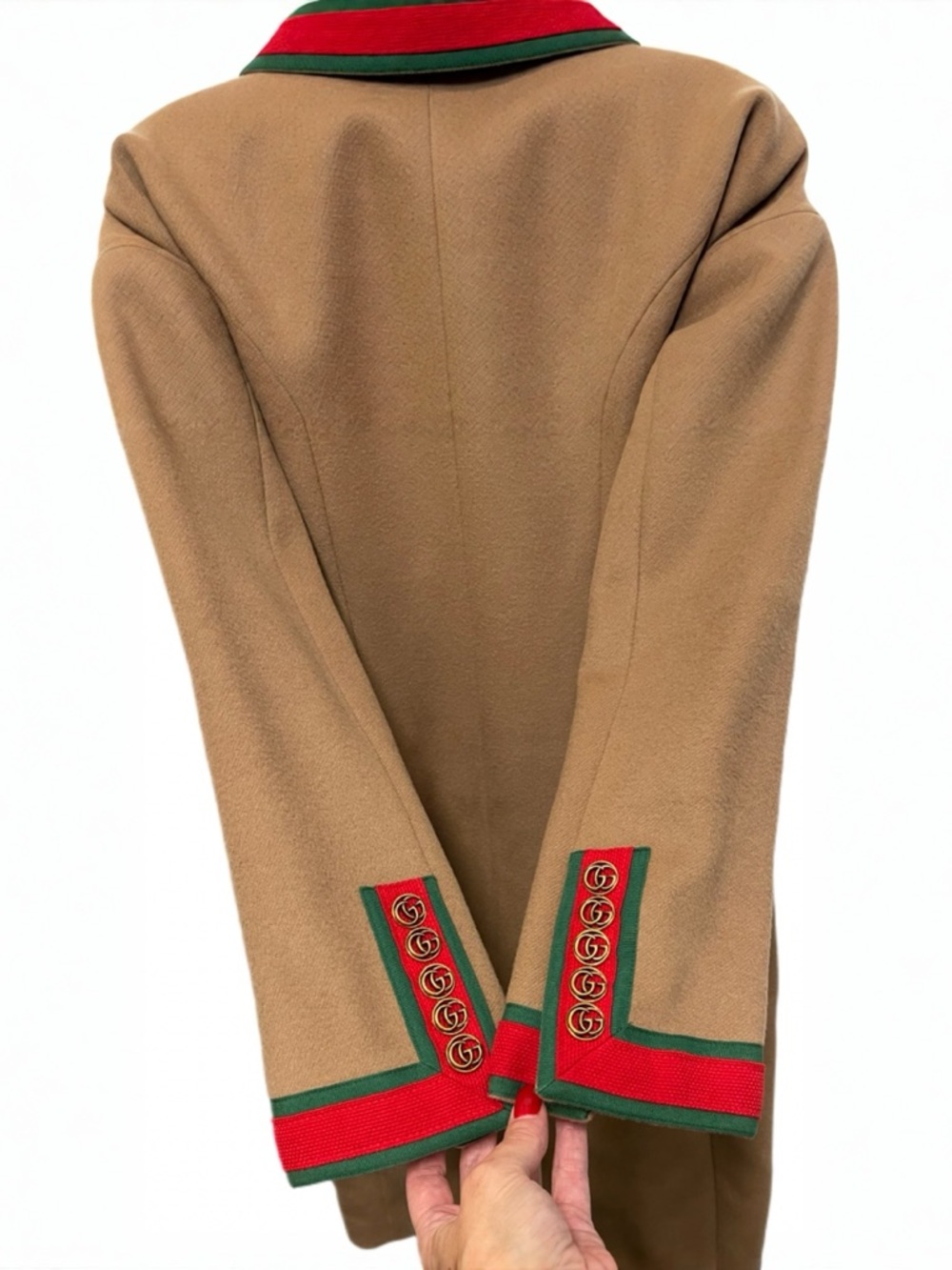 Gucci Camel Beige Wool Long Coat with Green Red Webbing GG Buttons IT 38 XS/S - Picture 6 of 11